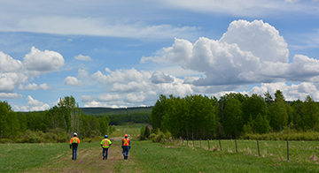 ​Operators walking Pembina's pipeline right-of-way in Northeast BC