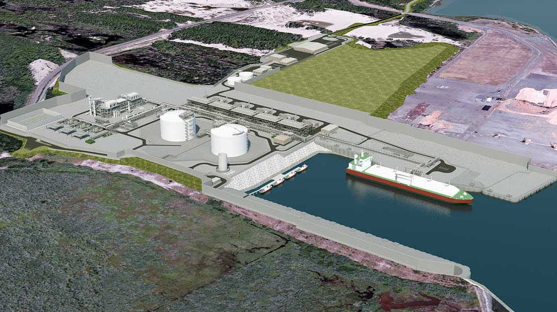 Jordan Cove rendering - Southwest view of the processing facility, marine slip and corridor Jordan Cove rendering - Southwest view of the processing facility, marine slip and corridor
